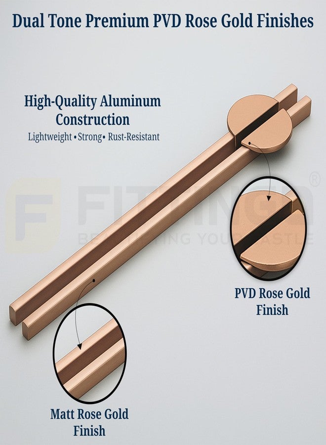 FITTINGO Polo 93 cm Aluminum Wardrobe Handle/Rose Gold TT Finish/900mm Hole to Hole/Large Wardrobe Door Handle/Modern Interior for Home/Handle for Wardrobe - Pack of 2(Left & Right) - Image 5